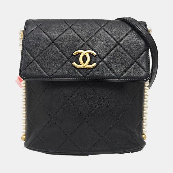 Quilted Calfskin Shoulder Bag Small Black
