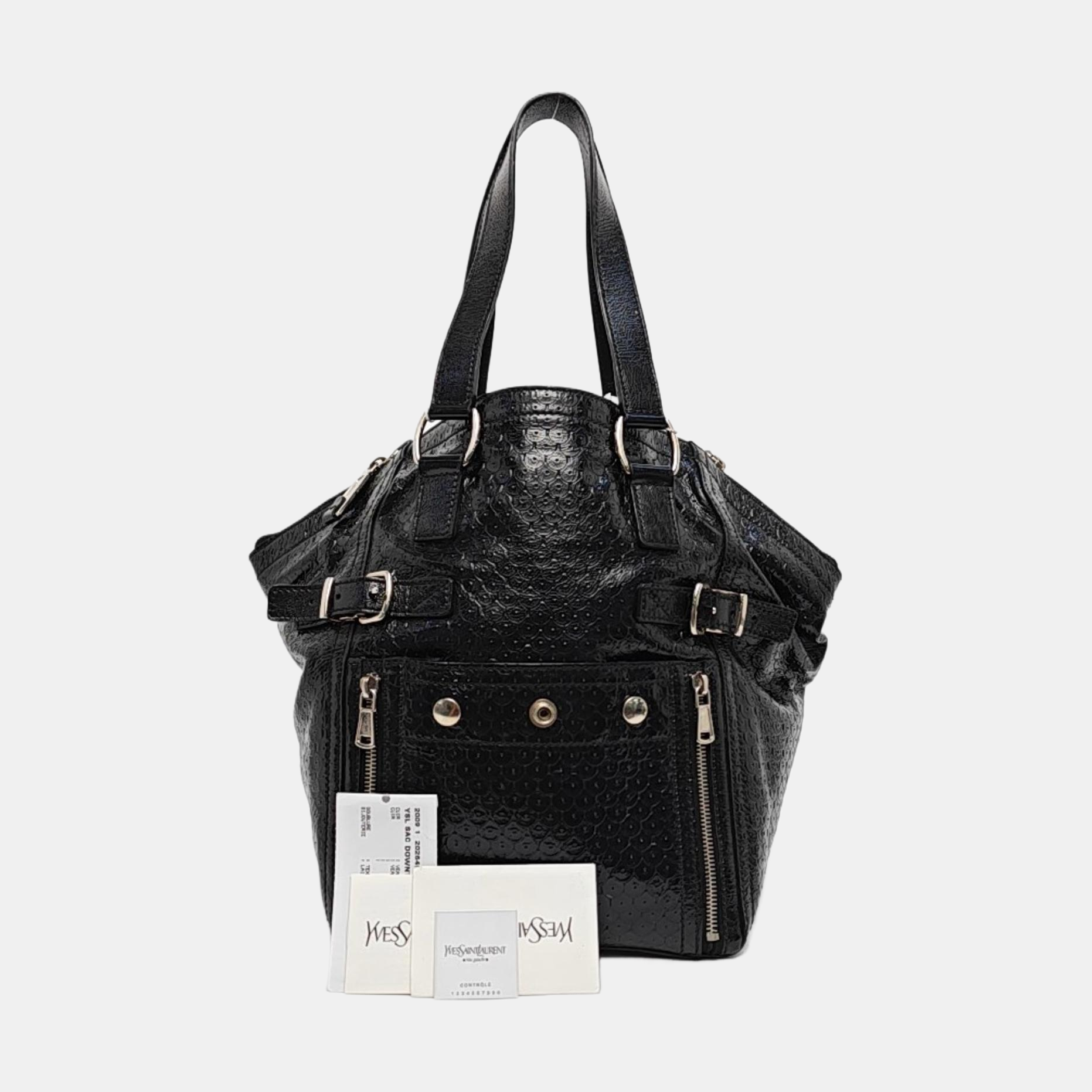 Patent Leather Top Handle Bag Black