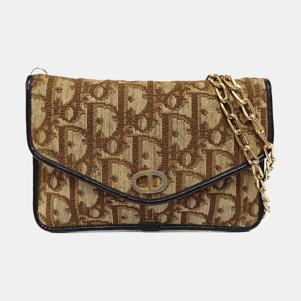Oblique Canvas Clutch Brown