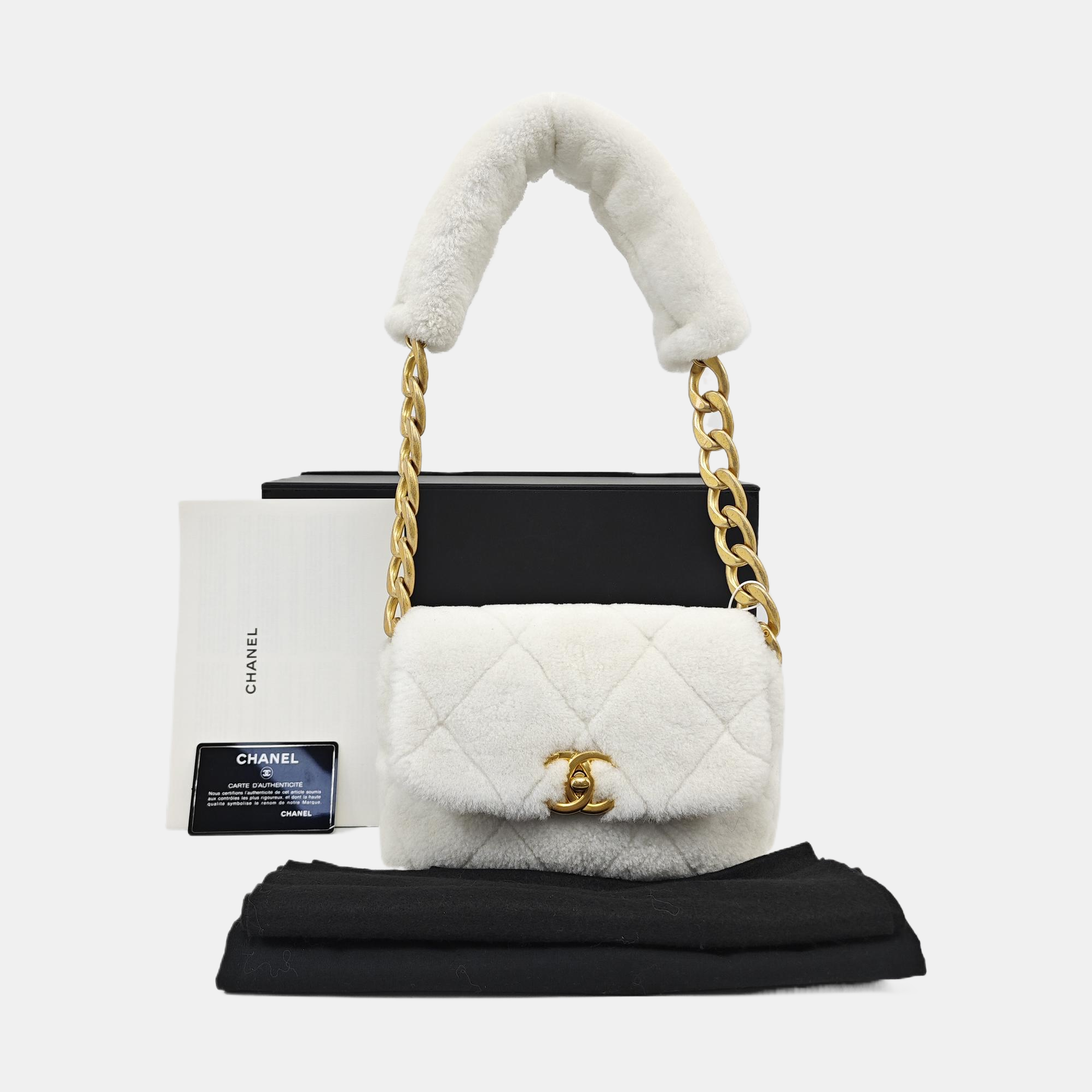 Quilted Sheepskin Shoulder Bag White