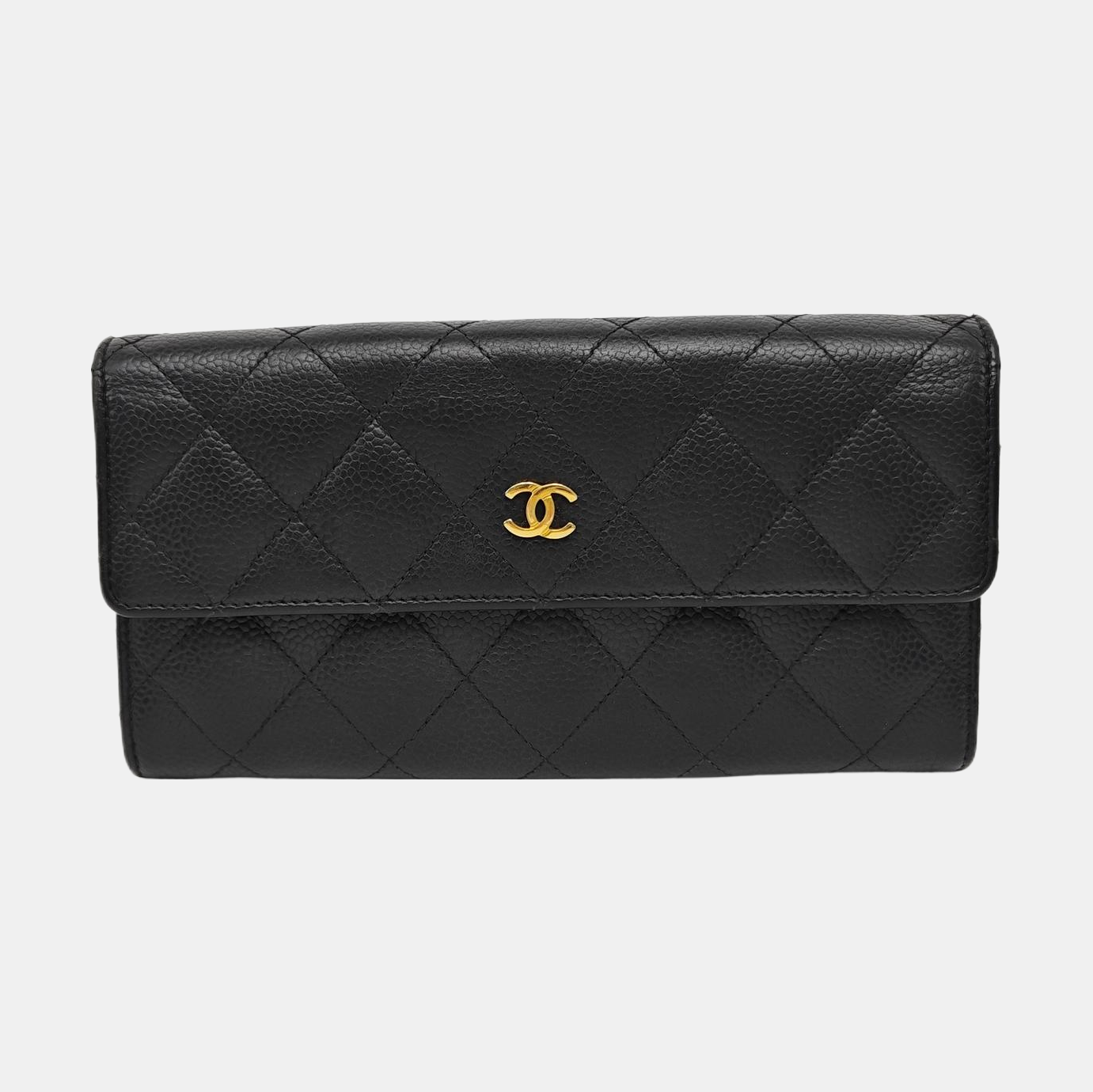 Quilted Grained Calfskin Wallet Black