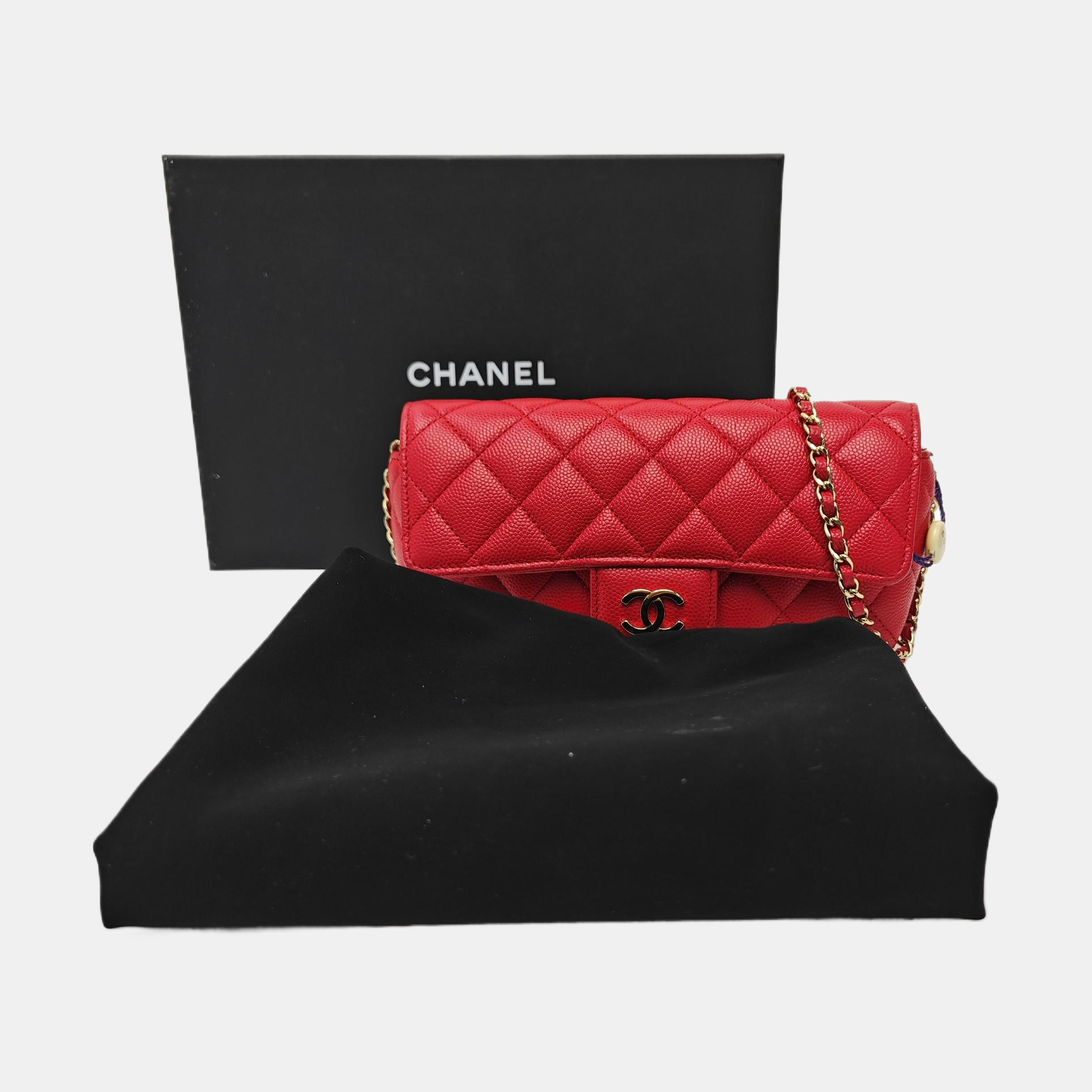 CLASSIC FLAP Mini Quilted Grained Calfskin Red