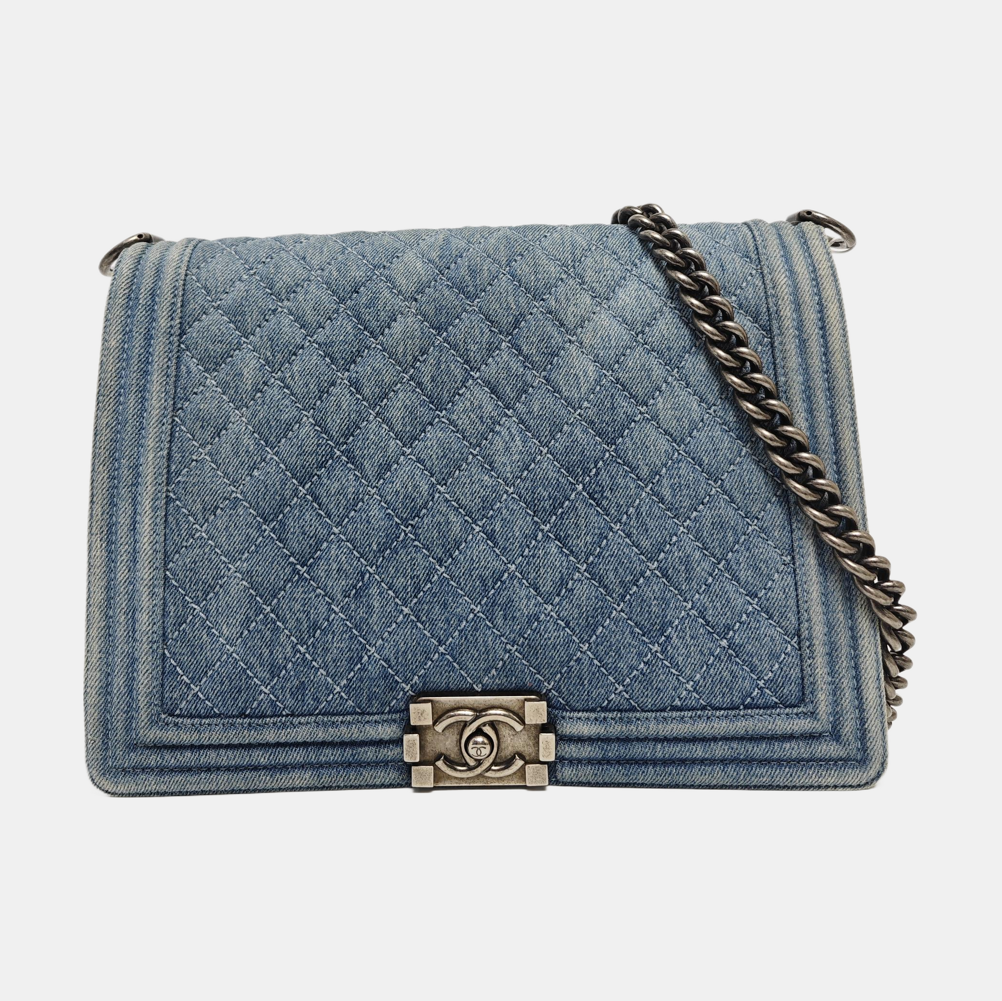 BOY CHANEL Maxi Quilted Denim Blue
