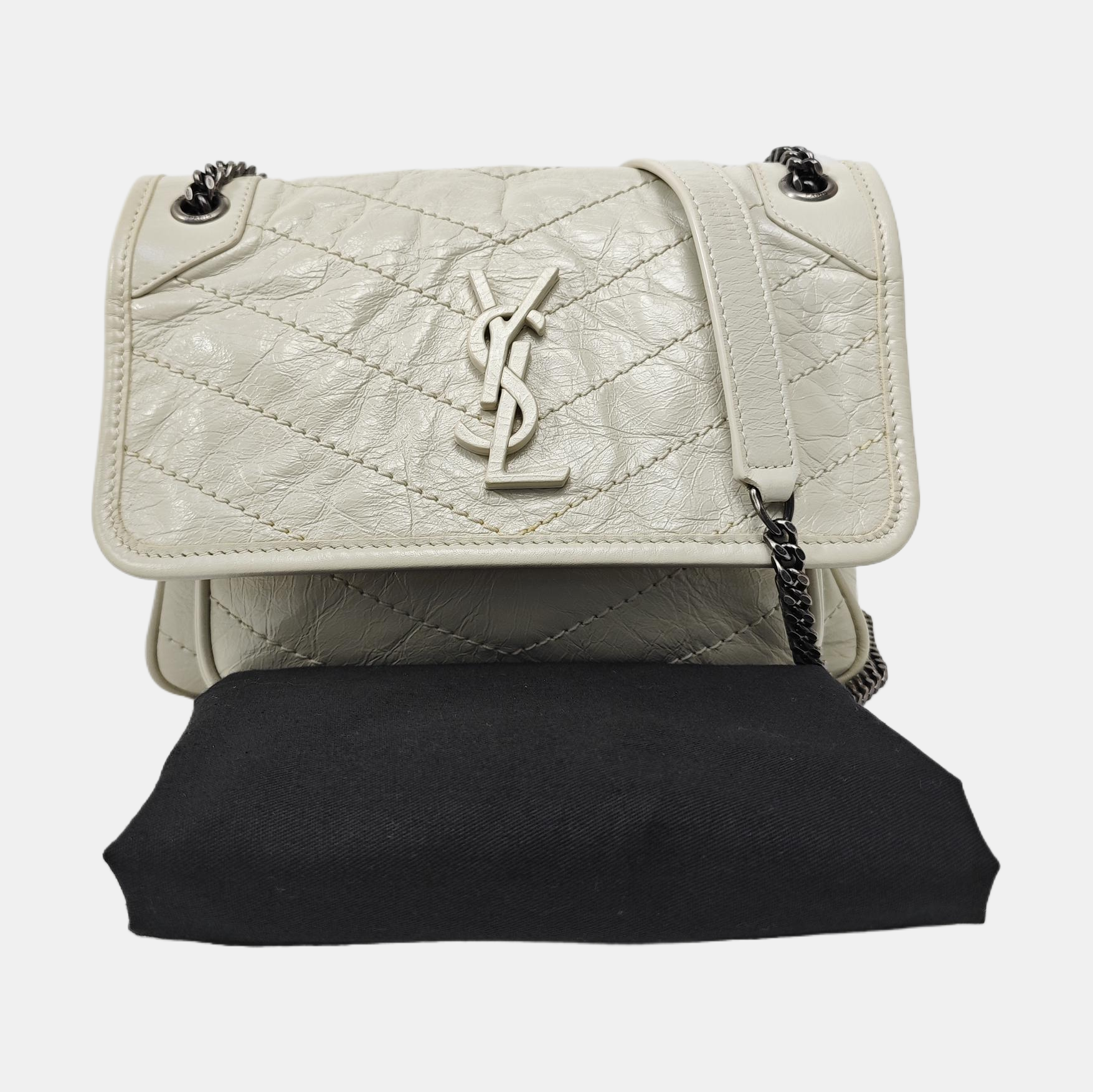 NIKI Small Chevron Calfskin White