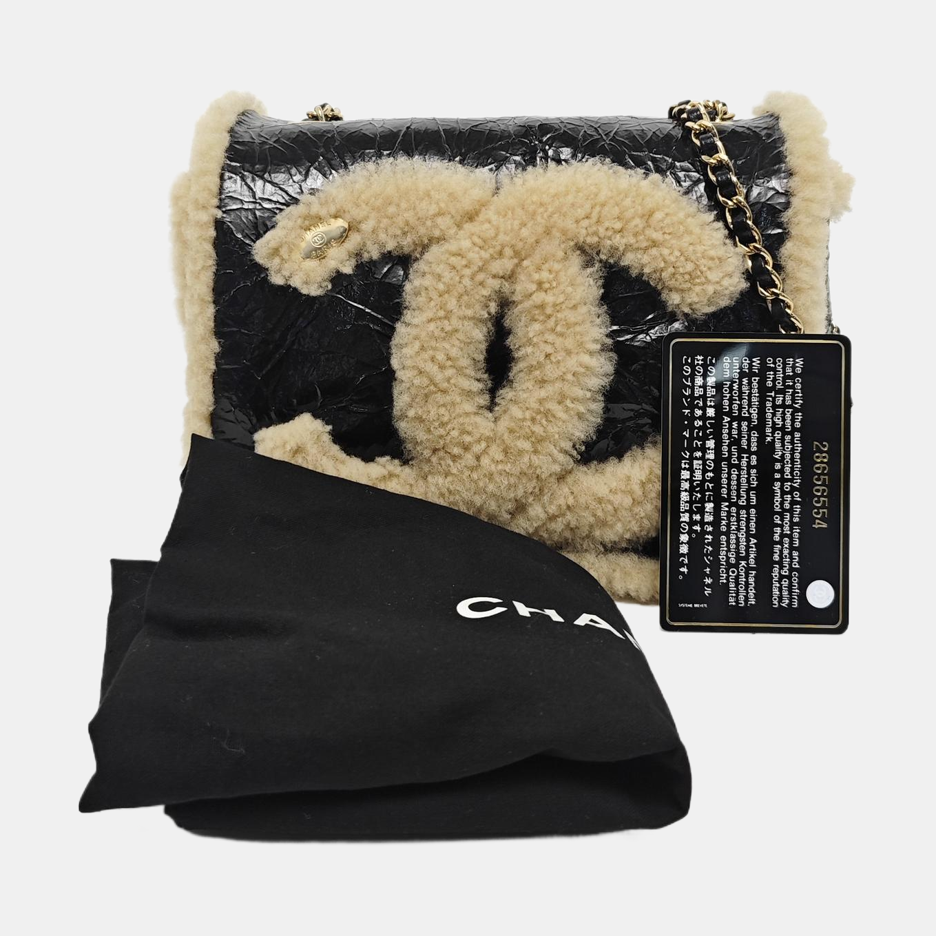 SHEARLING CC MANIA Lambskin Black