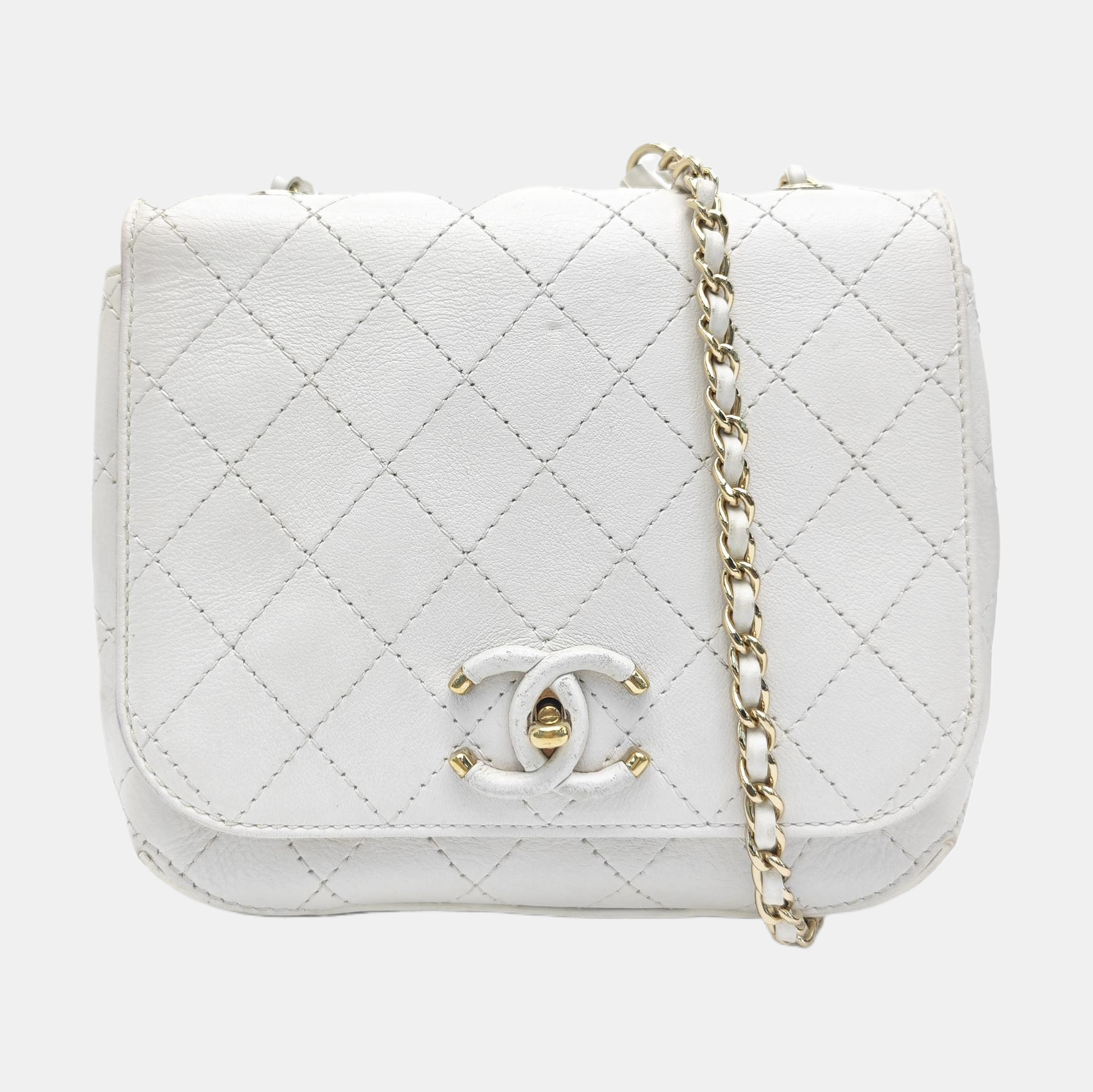 Quilted Calfskin Shoulder Bag White