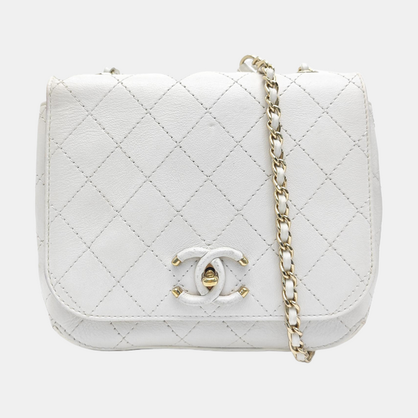 Quilted Calfskin Shoulder Bag White