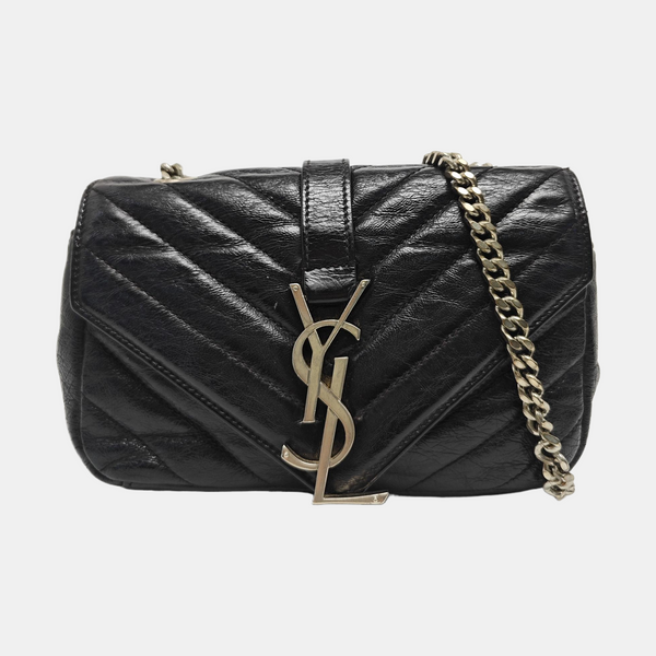 Chevron Calfskin Shoulder Bag Black
