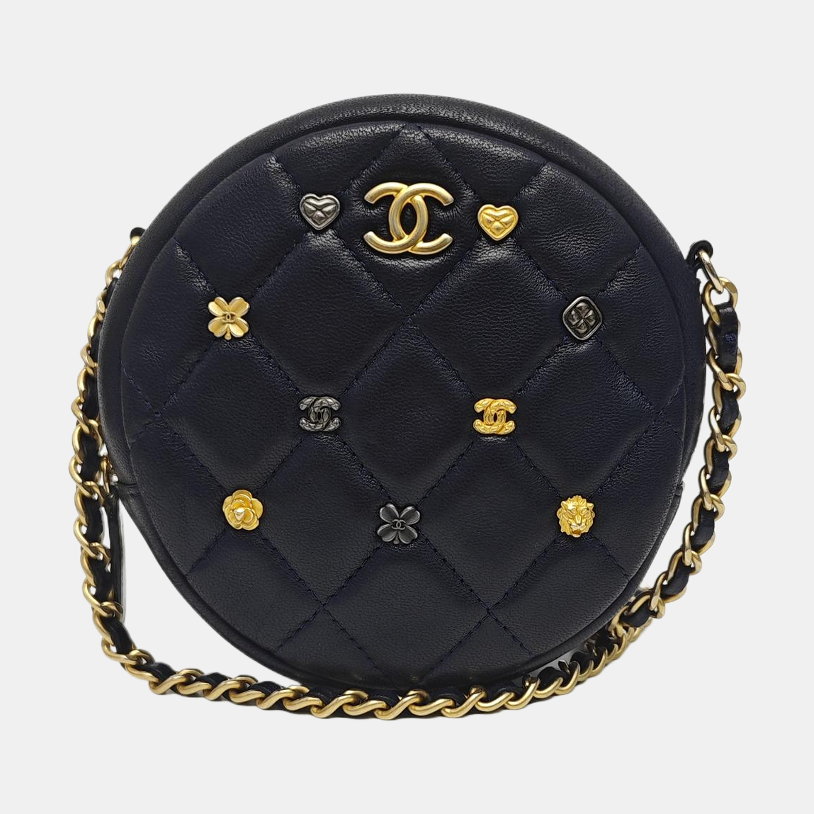 ROUND Quilted Lambskin Blue