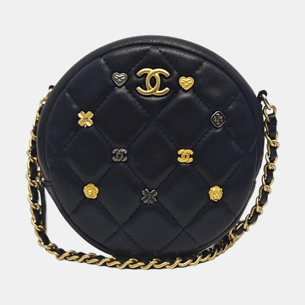 ROUND Quilted Lambskin Blue