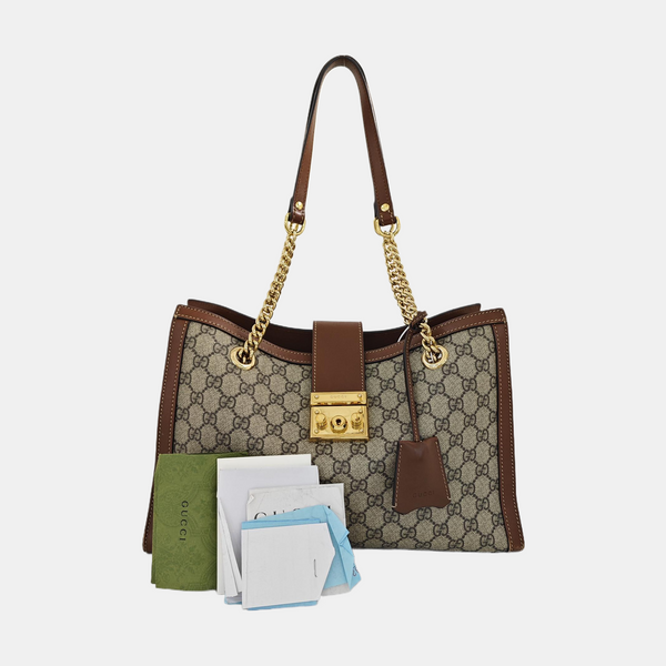 Padlock Medium Monogram Coated Canvas Beige