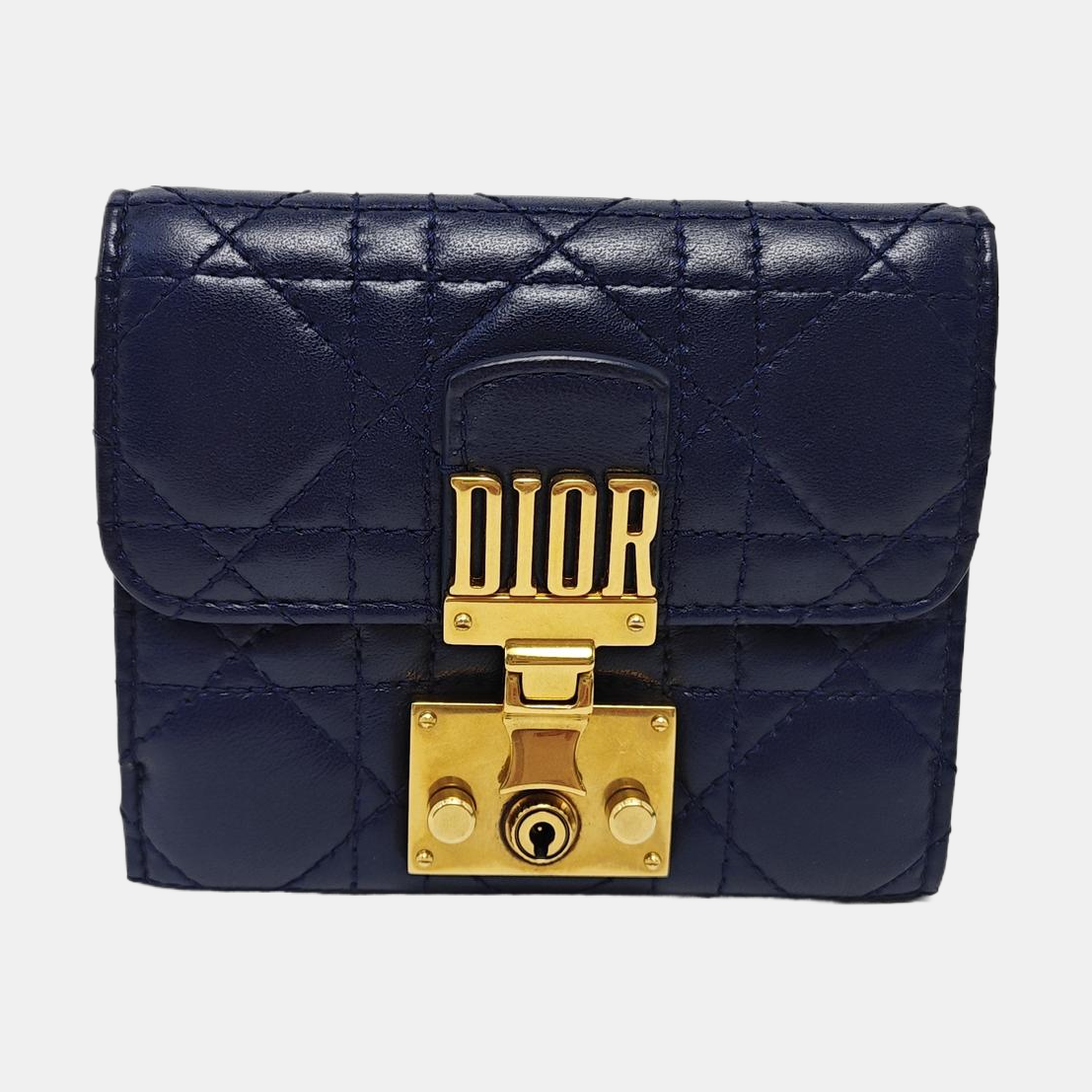 Dioraddict Cannage Calfskin Blue Wallet