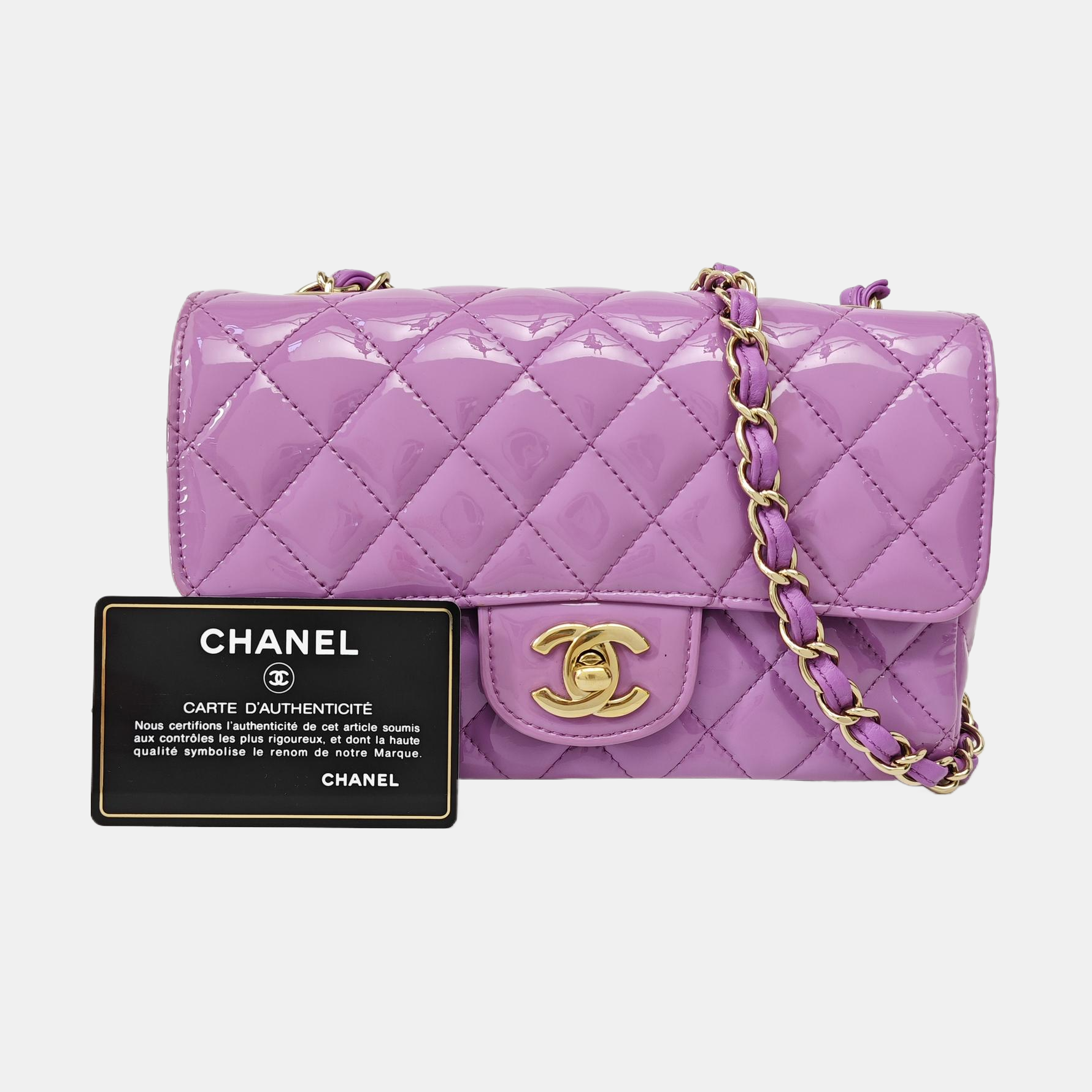 CLASSIC FLAP Mini Quilted Patent Leather Purple