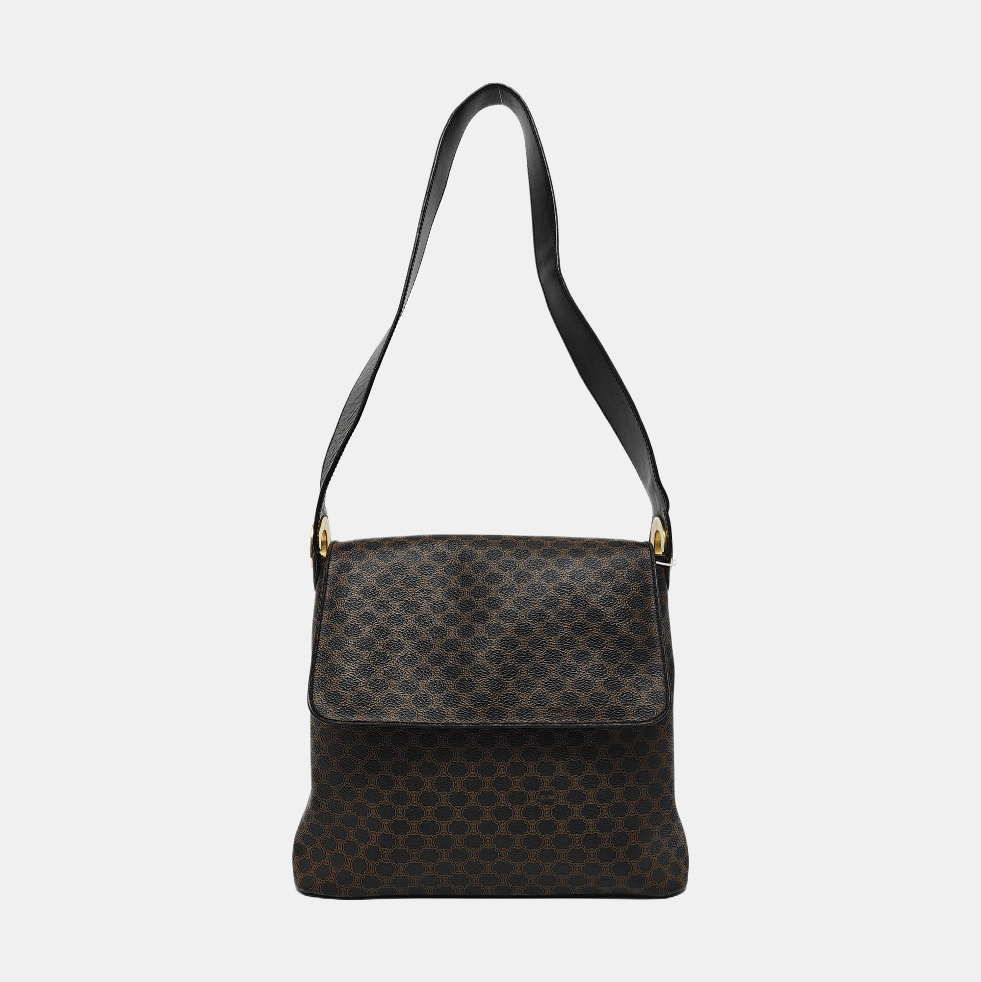 Coated Canvas Shoulder Bag Brown