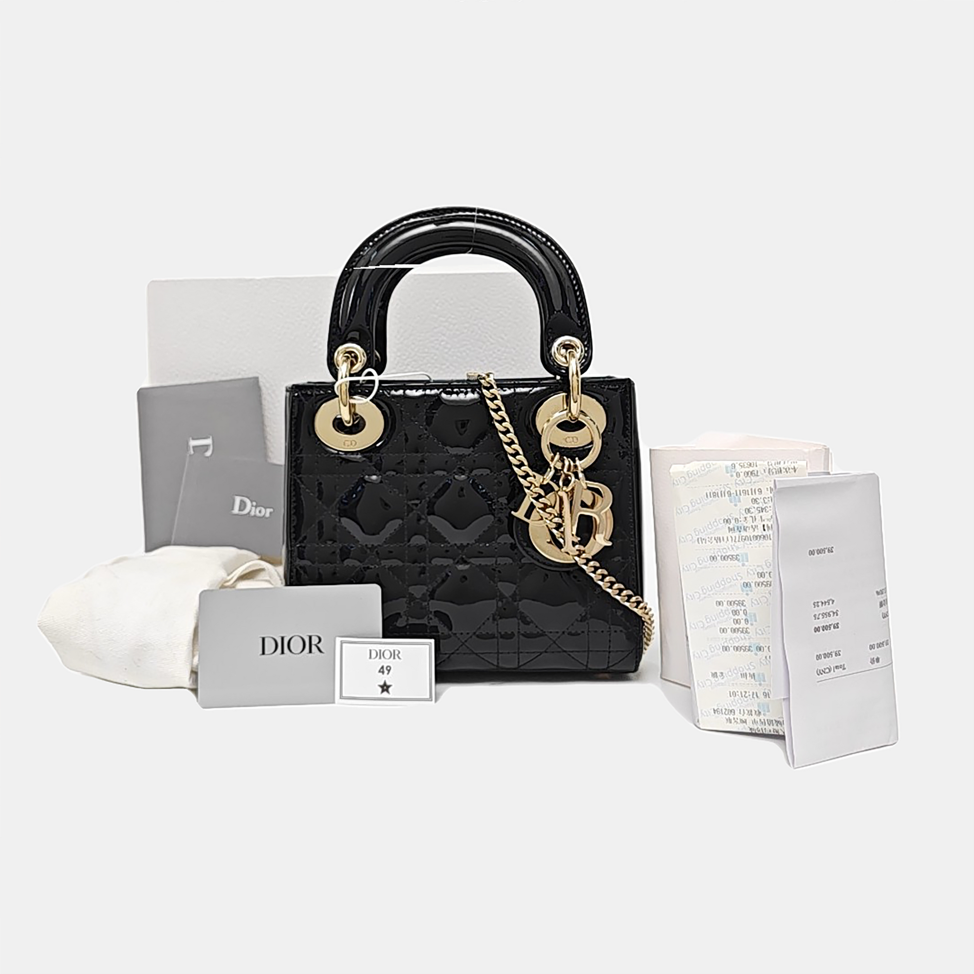 Lady Dior Mini Cannage Patent Leather Black
