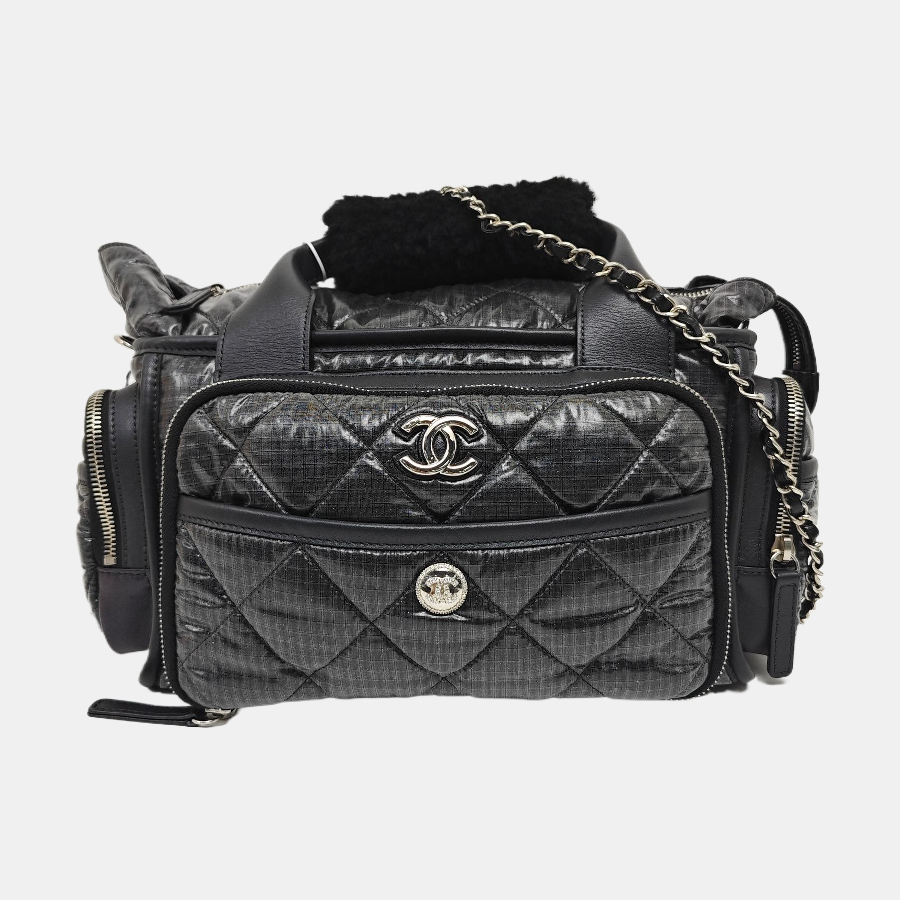 Quilted Nylon Shoulder Bag Gray