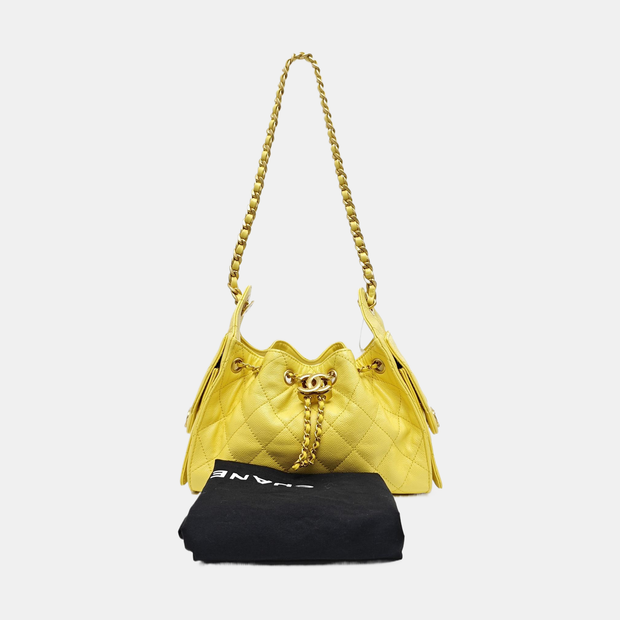 CHANEL 25 Quilted Grained Calfskin Yellow