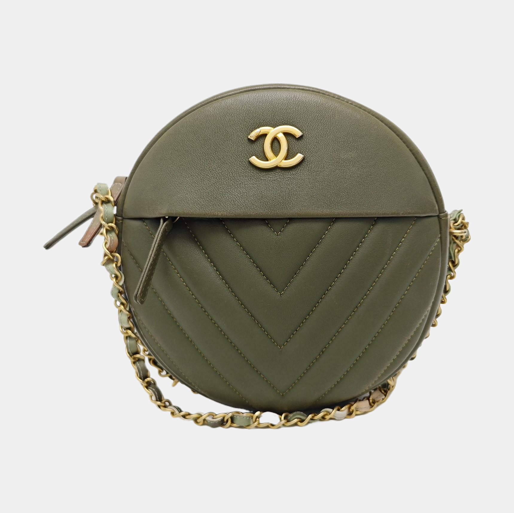 Chevron Calfskin Shoulder Bag Green