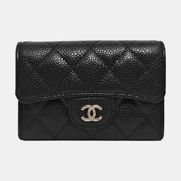 Quilted Grained Calfskin Card Holder Black