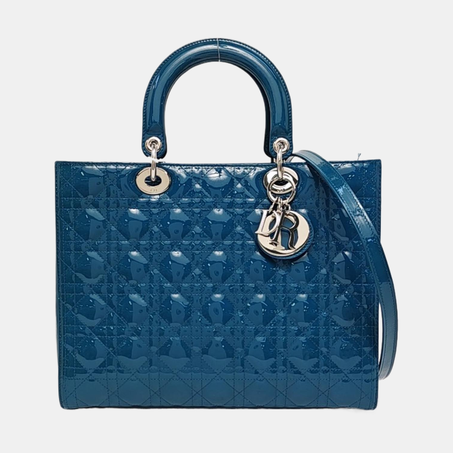 Lady Dior Large Cannage Patent Leather Blue
