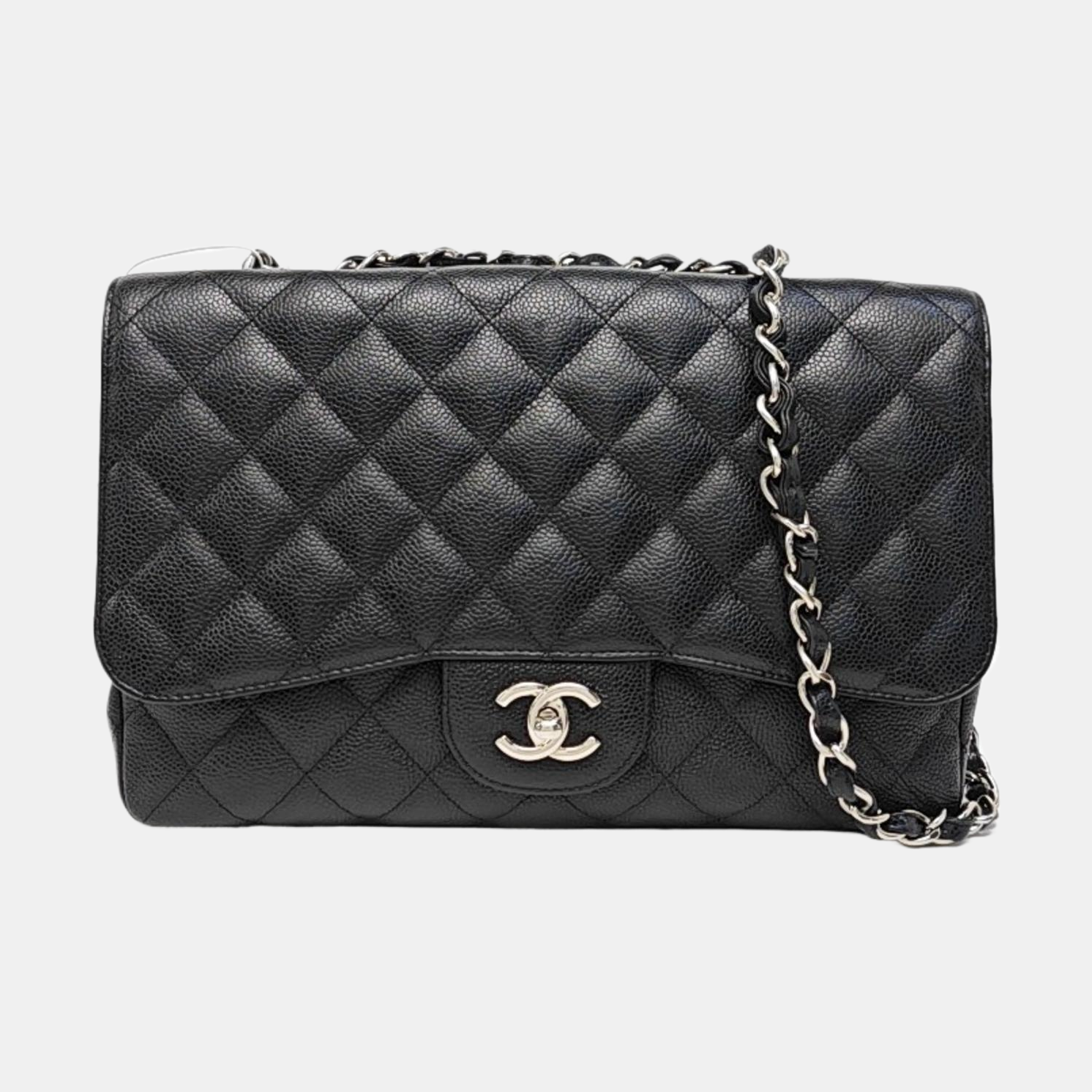 Quilted Grained Calfskin Shoulder Bag Large Black