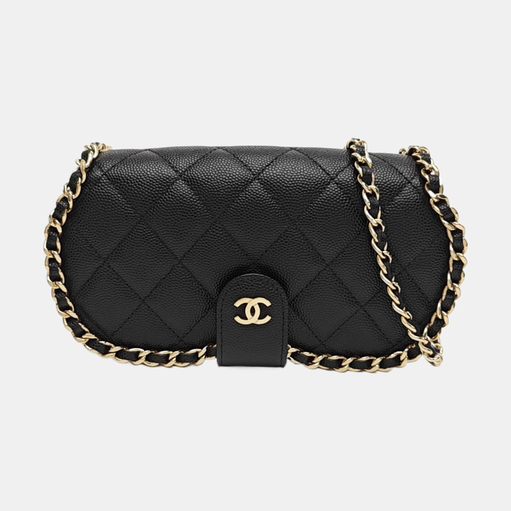 Quilted Grained Calfskin Crossbody Bag Black