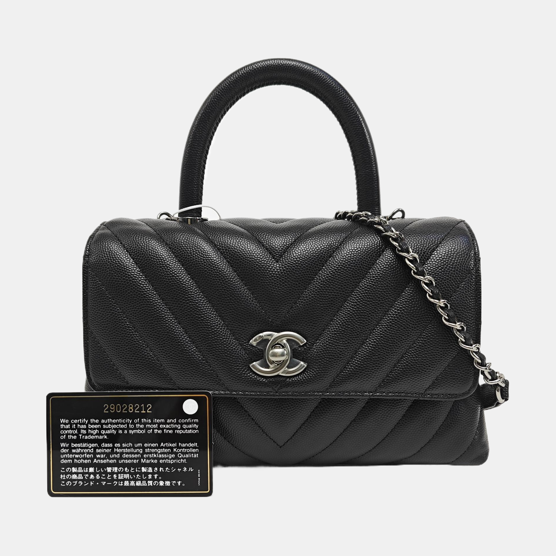 COCO HANDLE Small Chevron Grained Calfskin Black