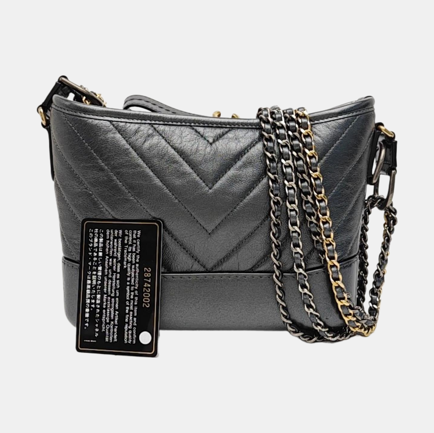 GABRIELLE Small Chevron Calfskin Gray