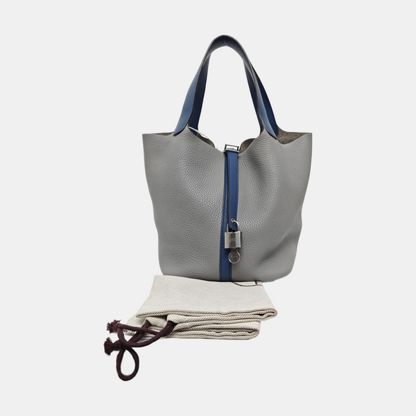 Authenticated pre-owned  Picotin Lock 22 Clemence Blue - Bucket Bag at Looply