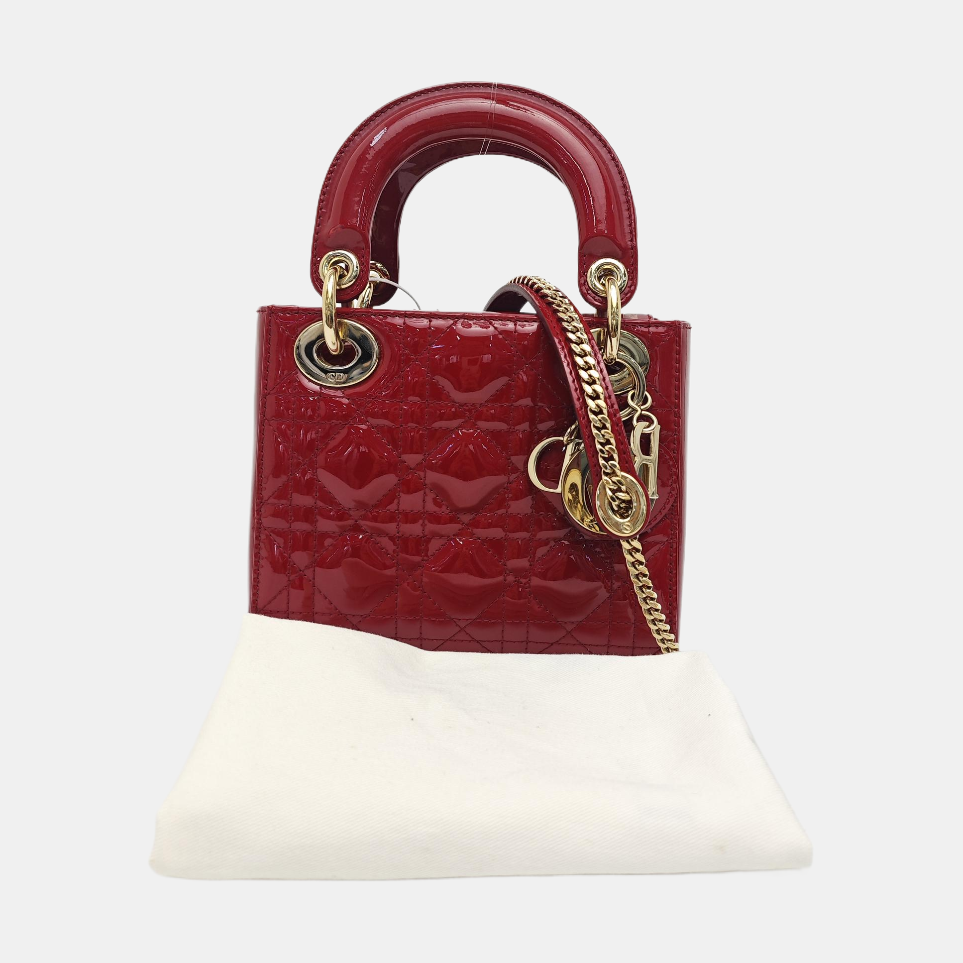 Lady Dior Mini Cannage Patent Leather Red