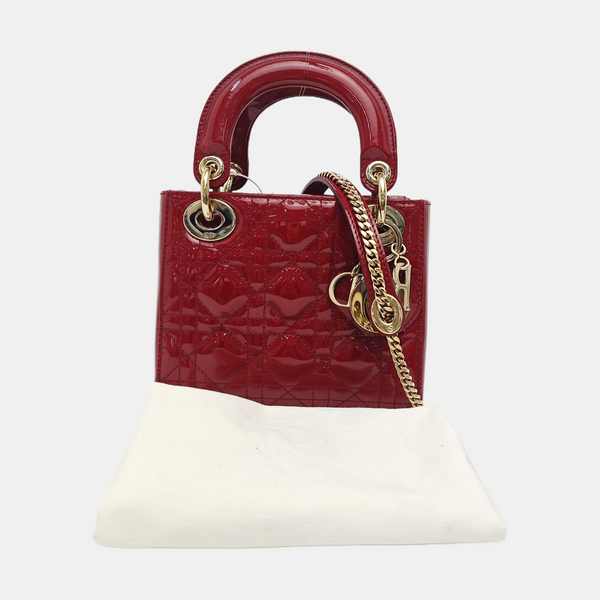 Lady Dior Mini Cannage Patent Leather Red