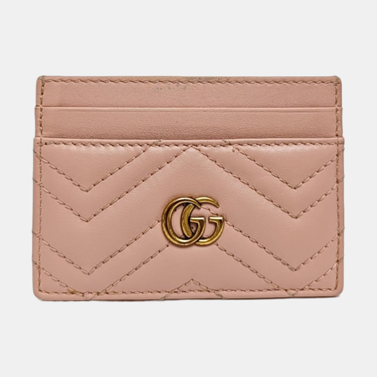 GG Marmont Mini Quilted Calfskin Pink Card Holder