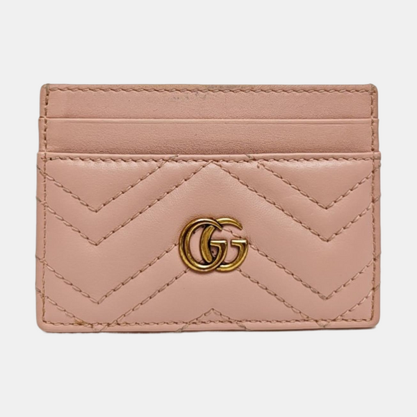 GG Marmont Mini Quilted Calfskin Pink Card Holder