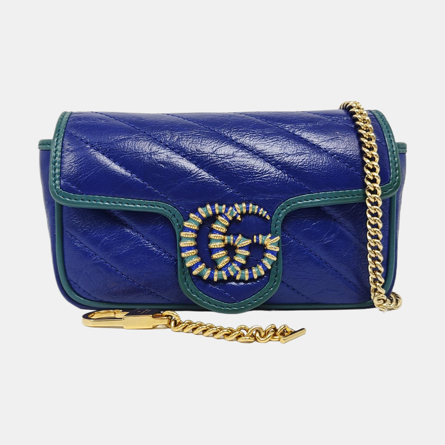 GG Marmont Super Mini Quilted Calfskin Blue