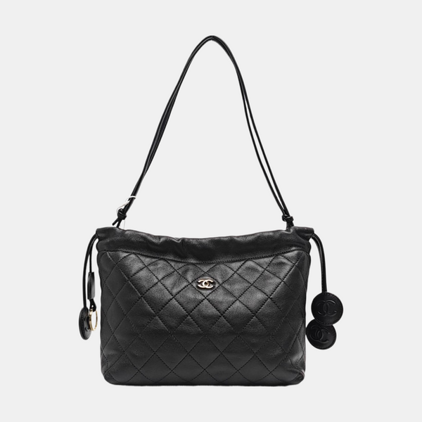 Quilted Lambskin Shoulder Bag Black