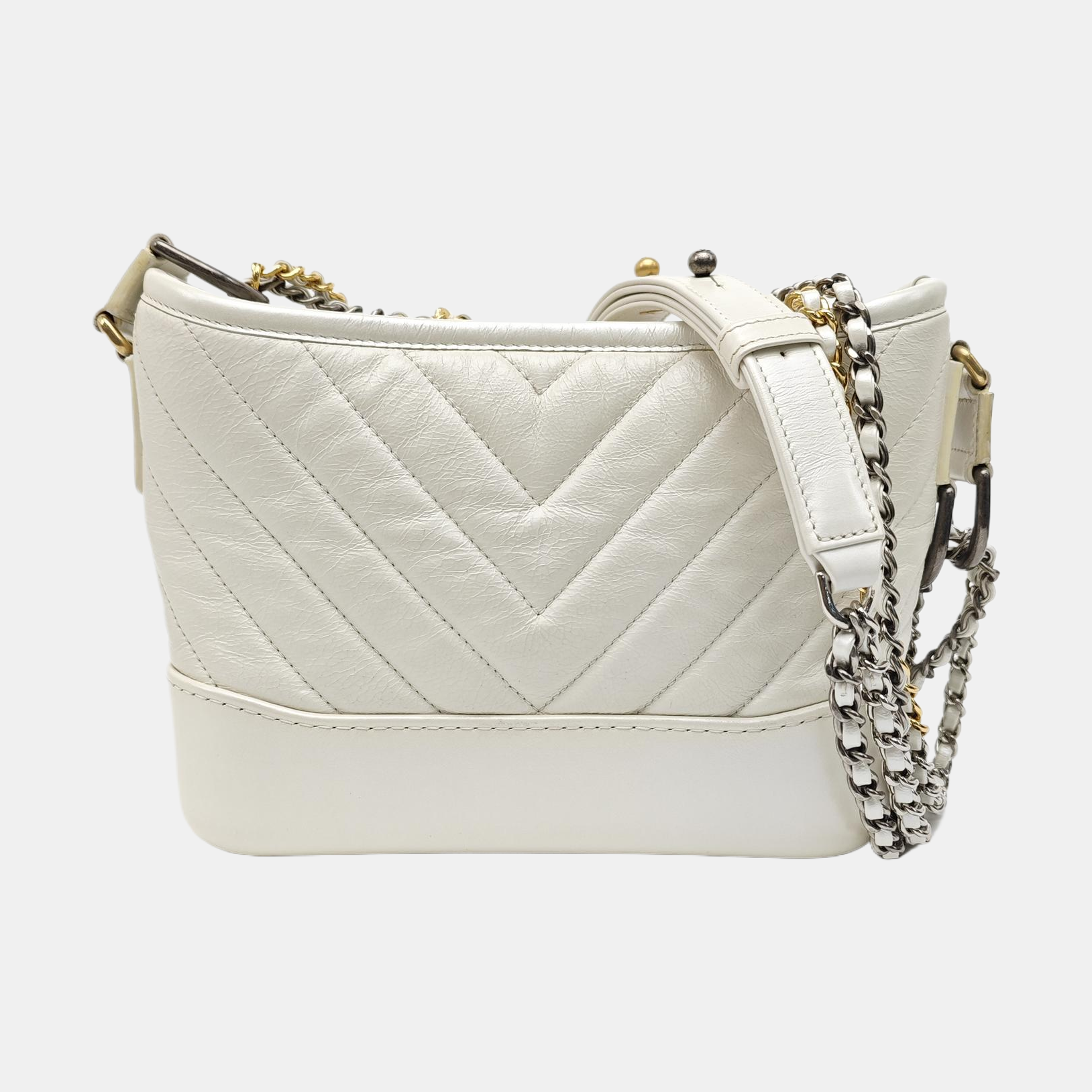 GABRIELLE Small Chevron Calfskin White
