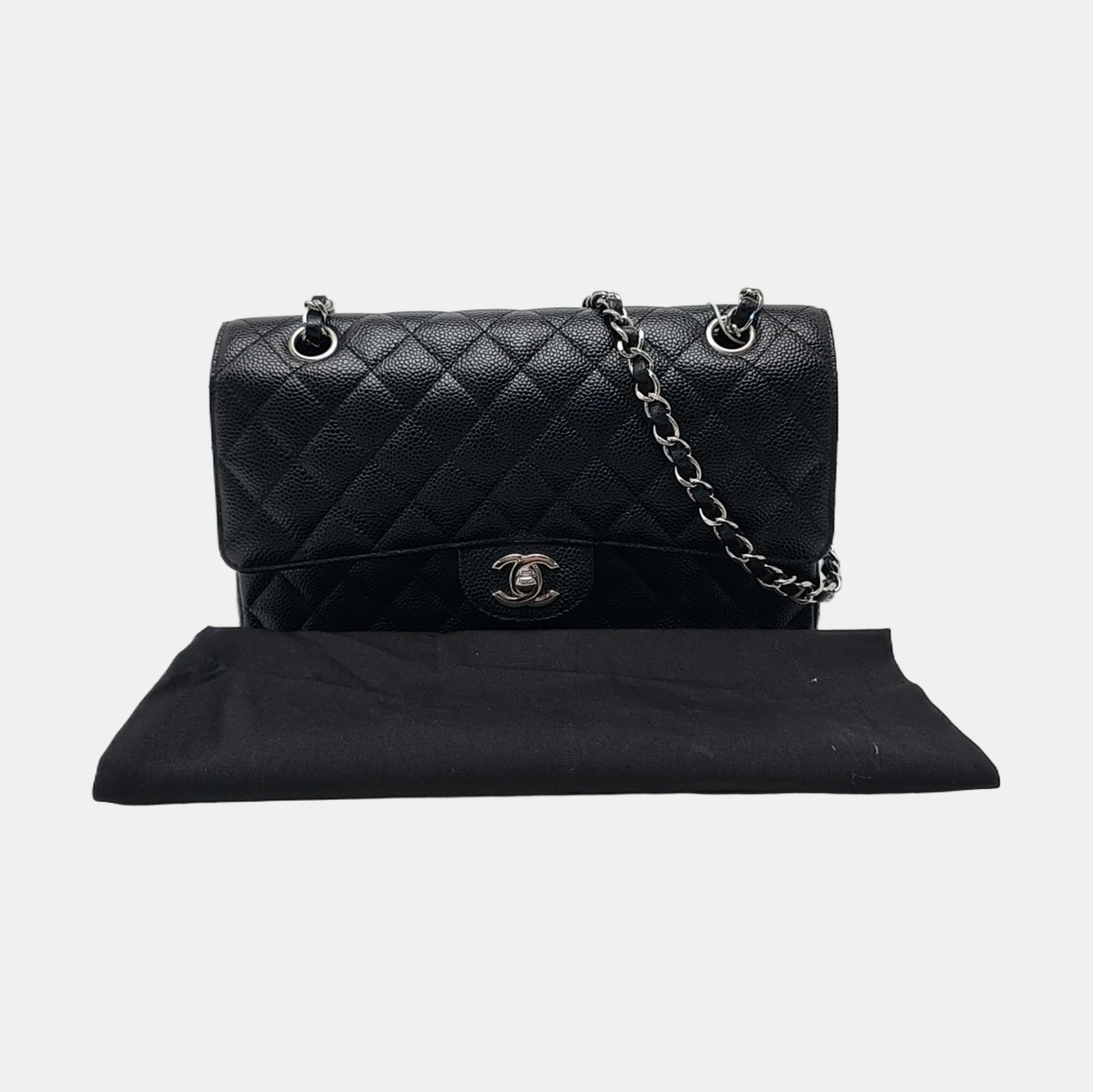 CLASSIC FLAP Medium Quilted Grained Calfskin Black