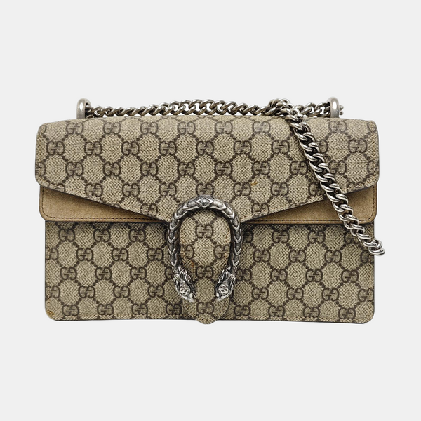 Dionysus Small Monogram Coated Canvas Beige