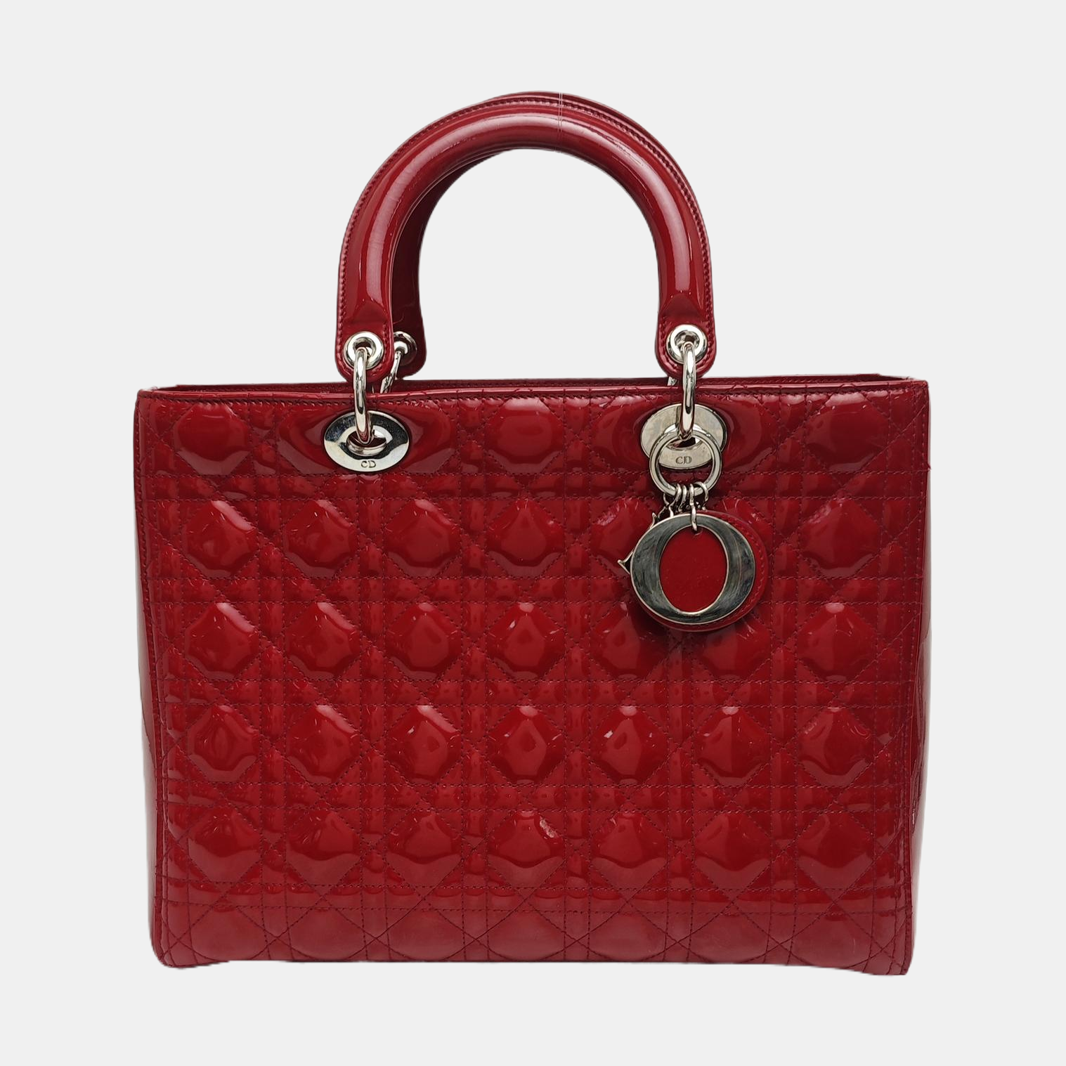 Lady Dior Large Cannage Patent Leather Red
