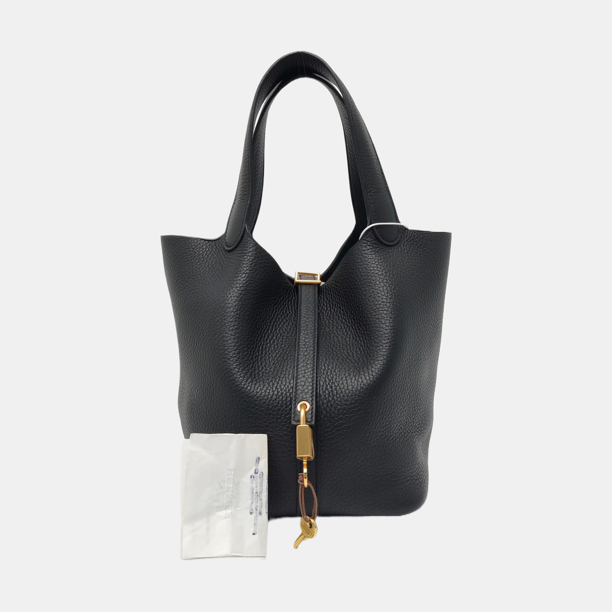 Authenticated pre-owned  Picotin Lock 22 Clemence Black - Bucket Bag at Looply