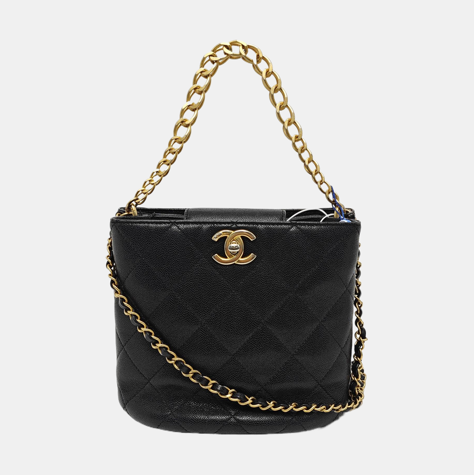 Quilted Grained Calfskin Shoulder Bag Black