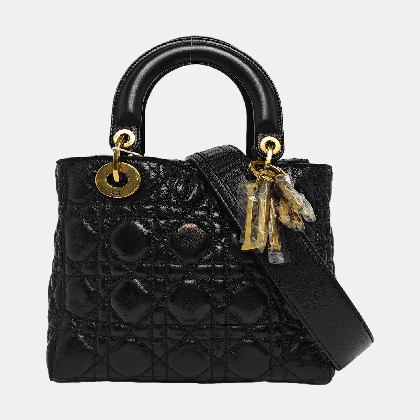 Authenticated pre-owned  Lady Dior Small Quilted Lambskin Black - Tote Bag at Looply