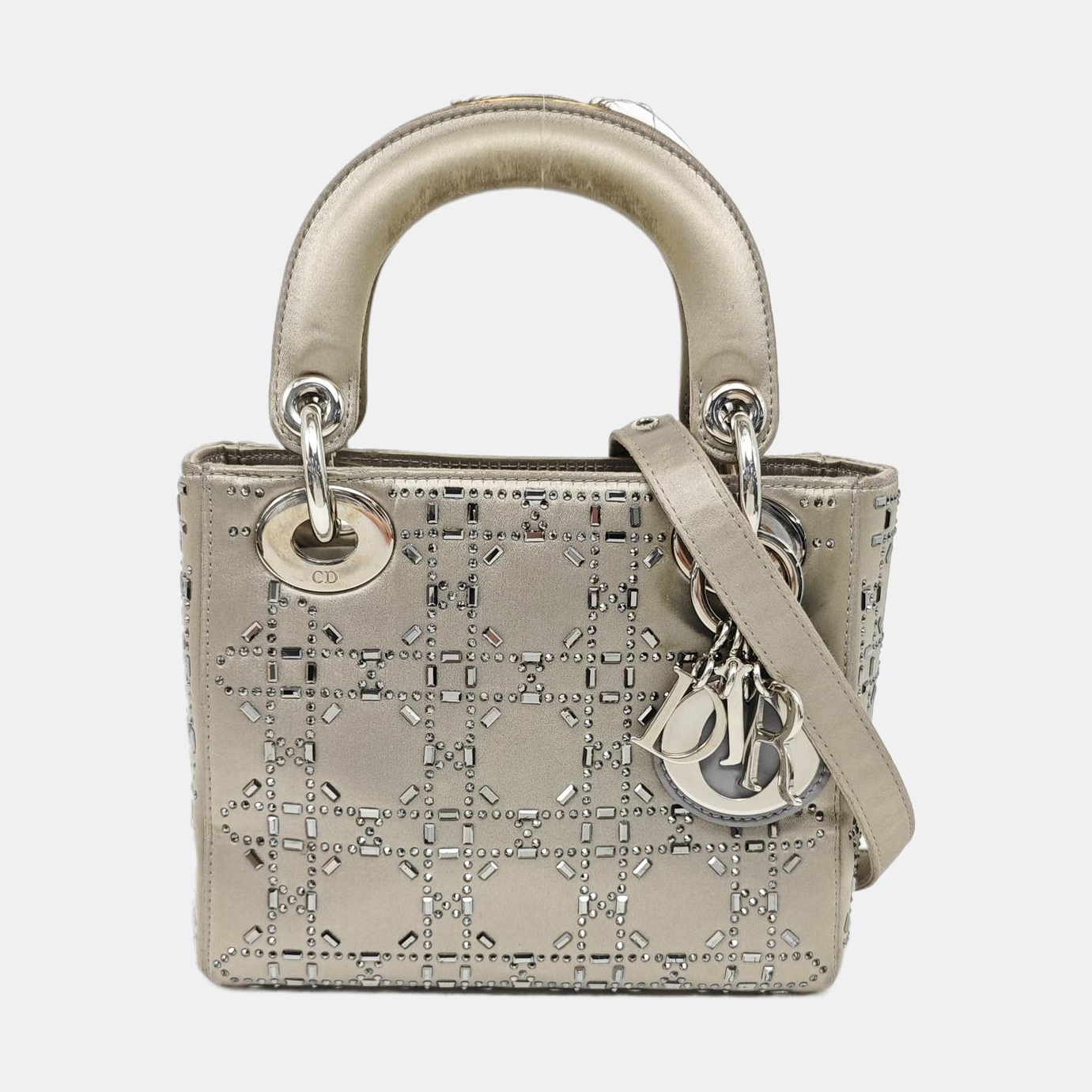 Authenticated pre-owned  Lady Dior Mini Cannage Silk Satin Gray - Tote Bag at Looply