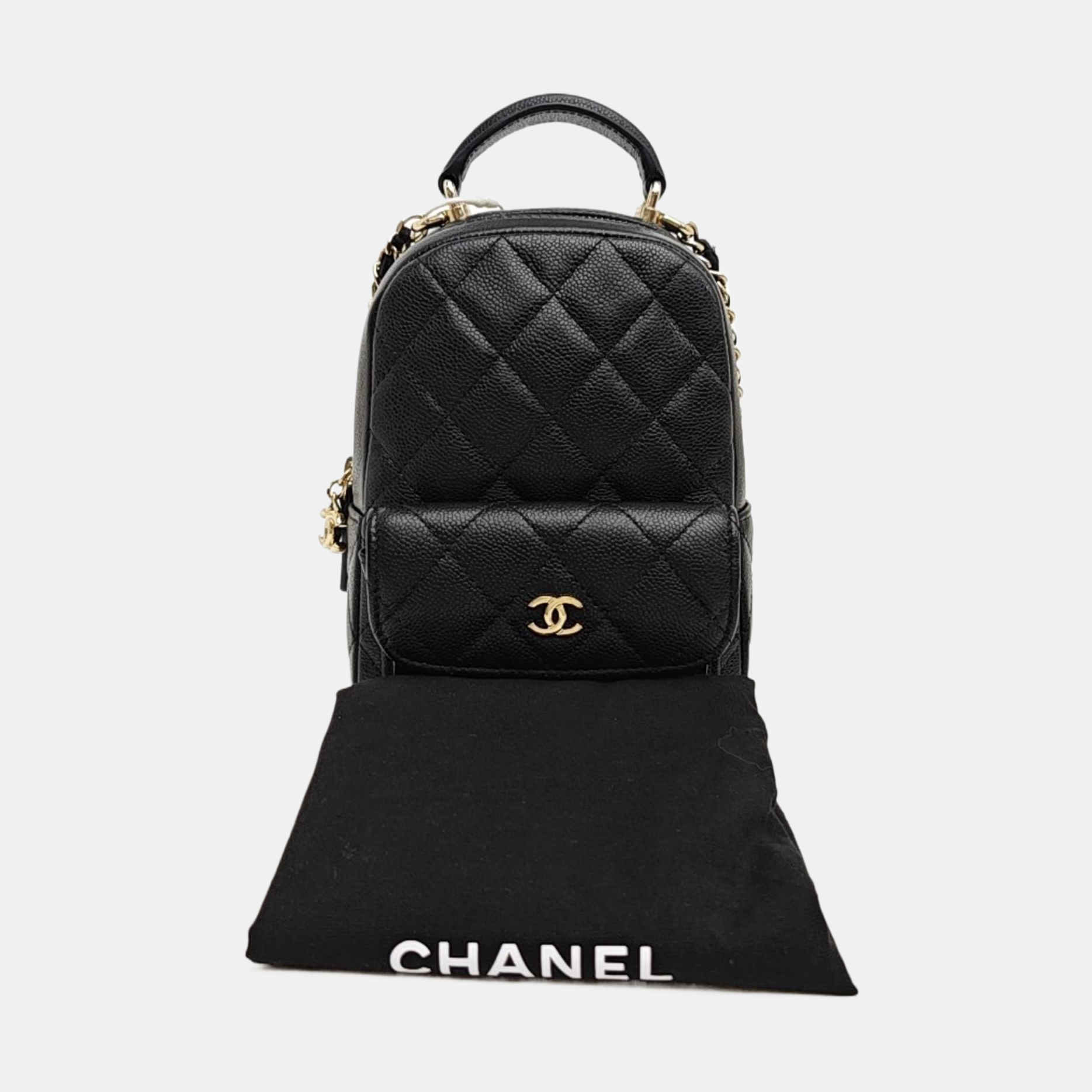 Quilted Grained Calfskin Backpack Mini Black