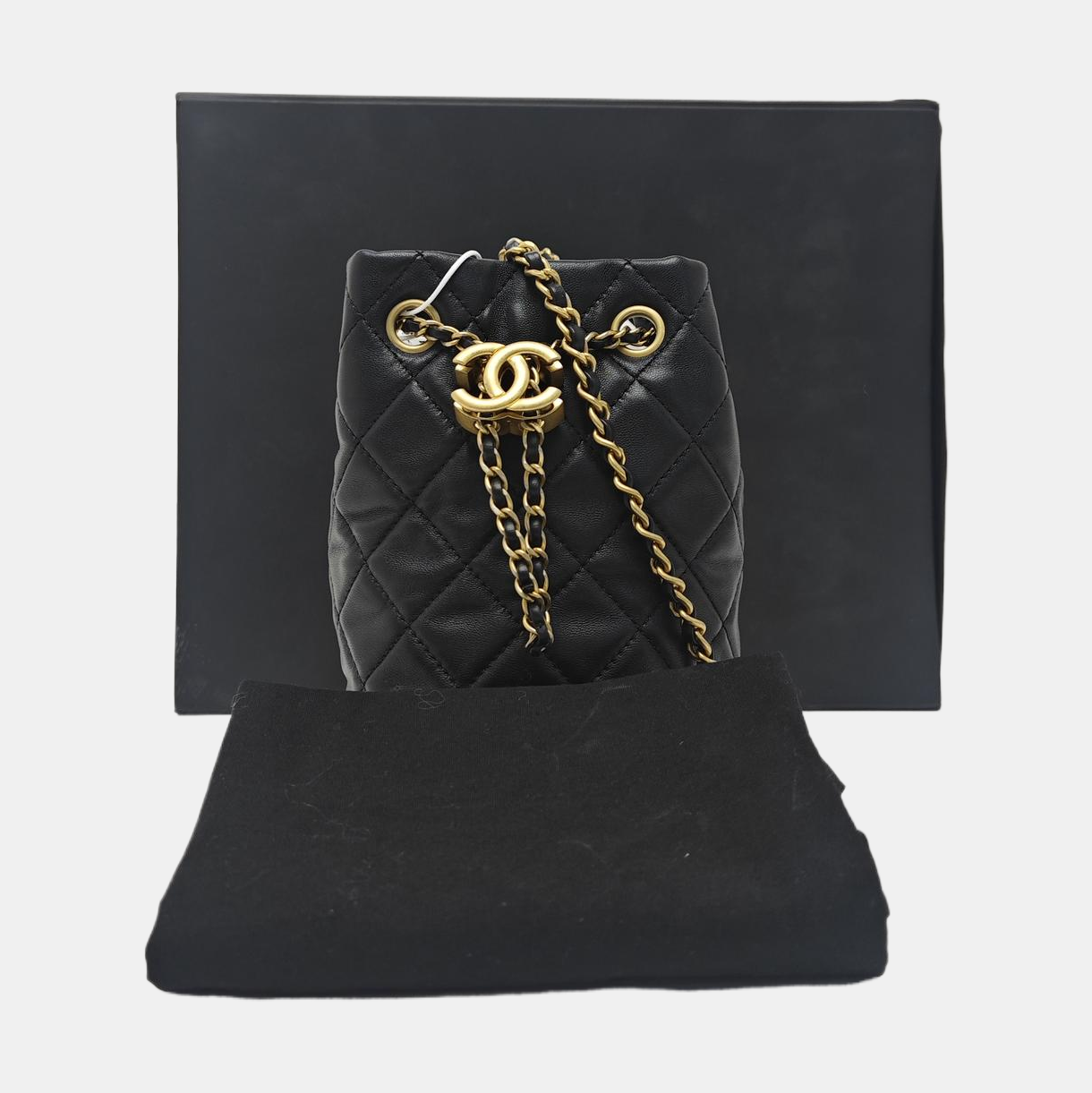 Quilted Lambskin Bucket Bag Black