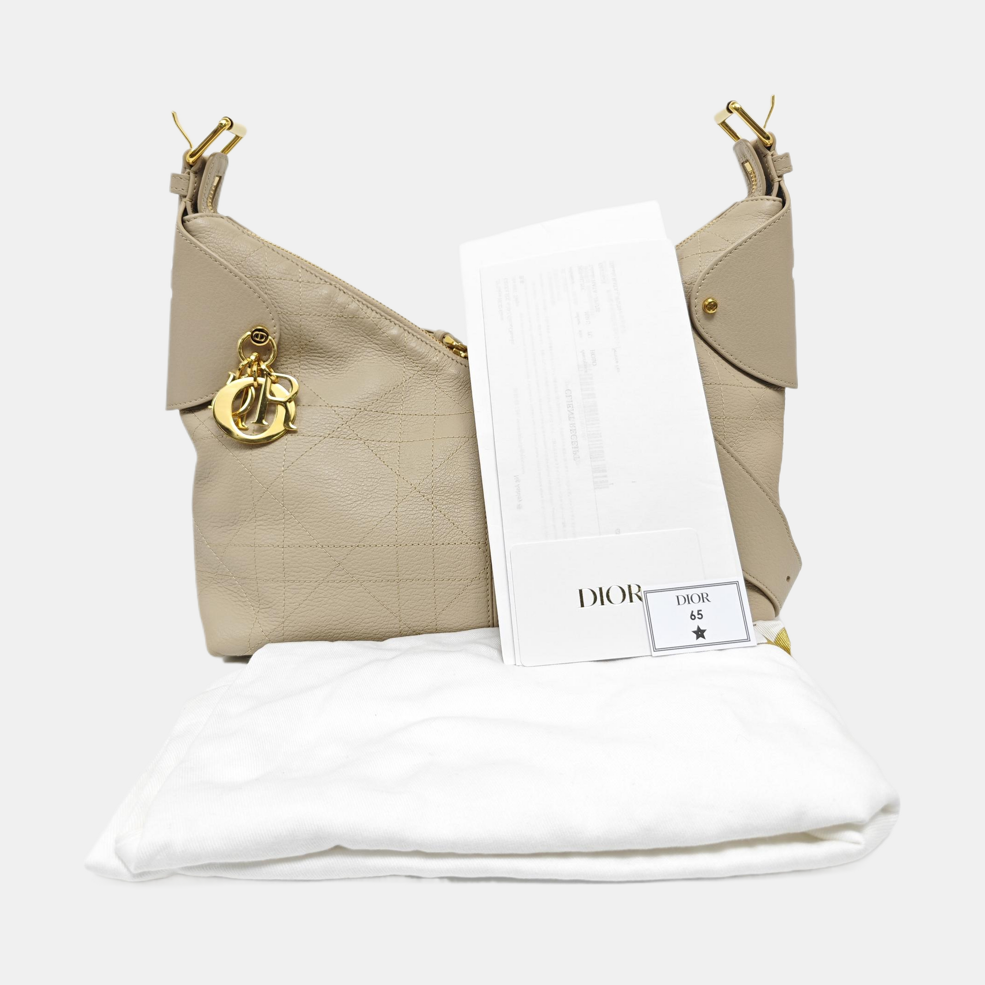 Cannage Calfskin Top Handle Bag Medium Beige