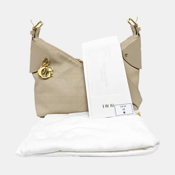 Cannage Calfskin Top Handle Bag Medium Beige