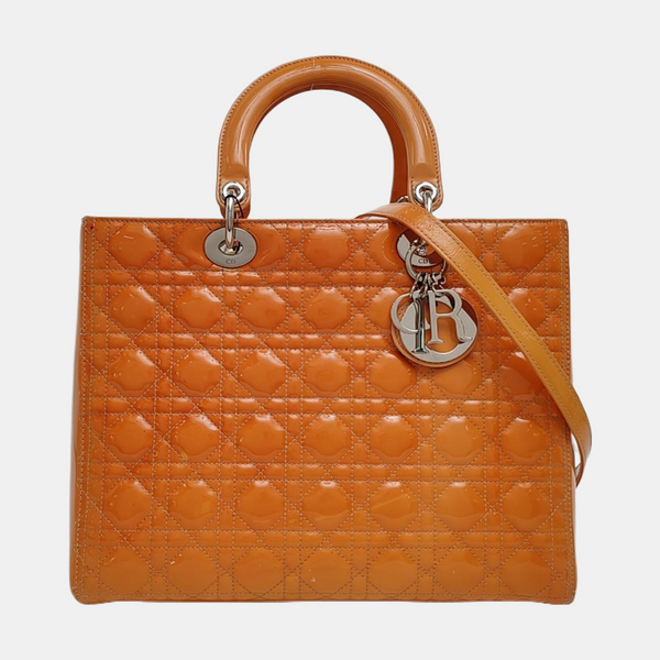 Lady Dior Large Cannage Patent Leather Orange