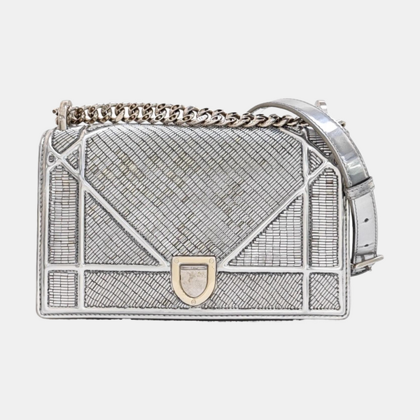 Diorama Small Cannage Calfskin Silver