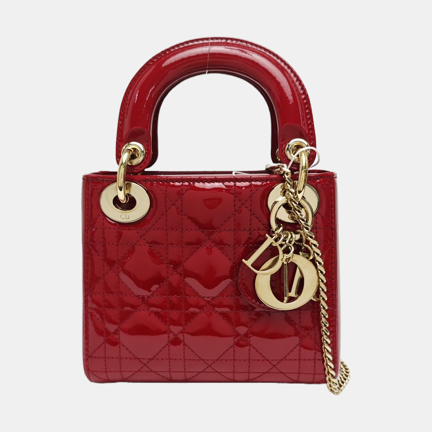 Lady Dior Mini Cannage Patent Calfskin Red